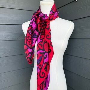 Ginnie‎ Johansen Square Scarf Pink Purple Baroque Floral Scroll Print 33x34